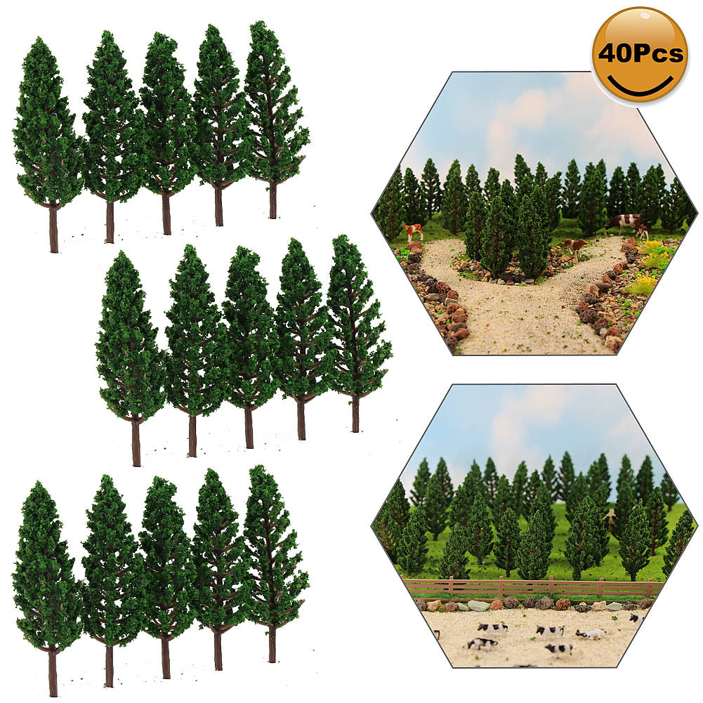 S6823 40pcs N TT Scale 1:100 Model Pine Trees Green Railway Layout 6cm