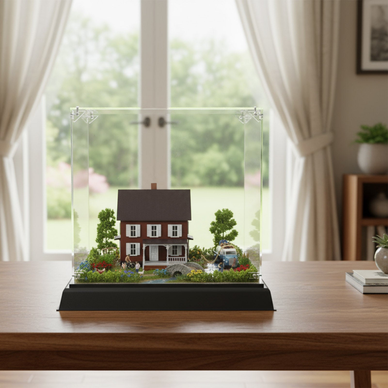 SN1030F 1 Unit Acrylic Storage Display Box Dustproof with 30cm Square Wood Base