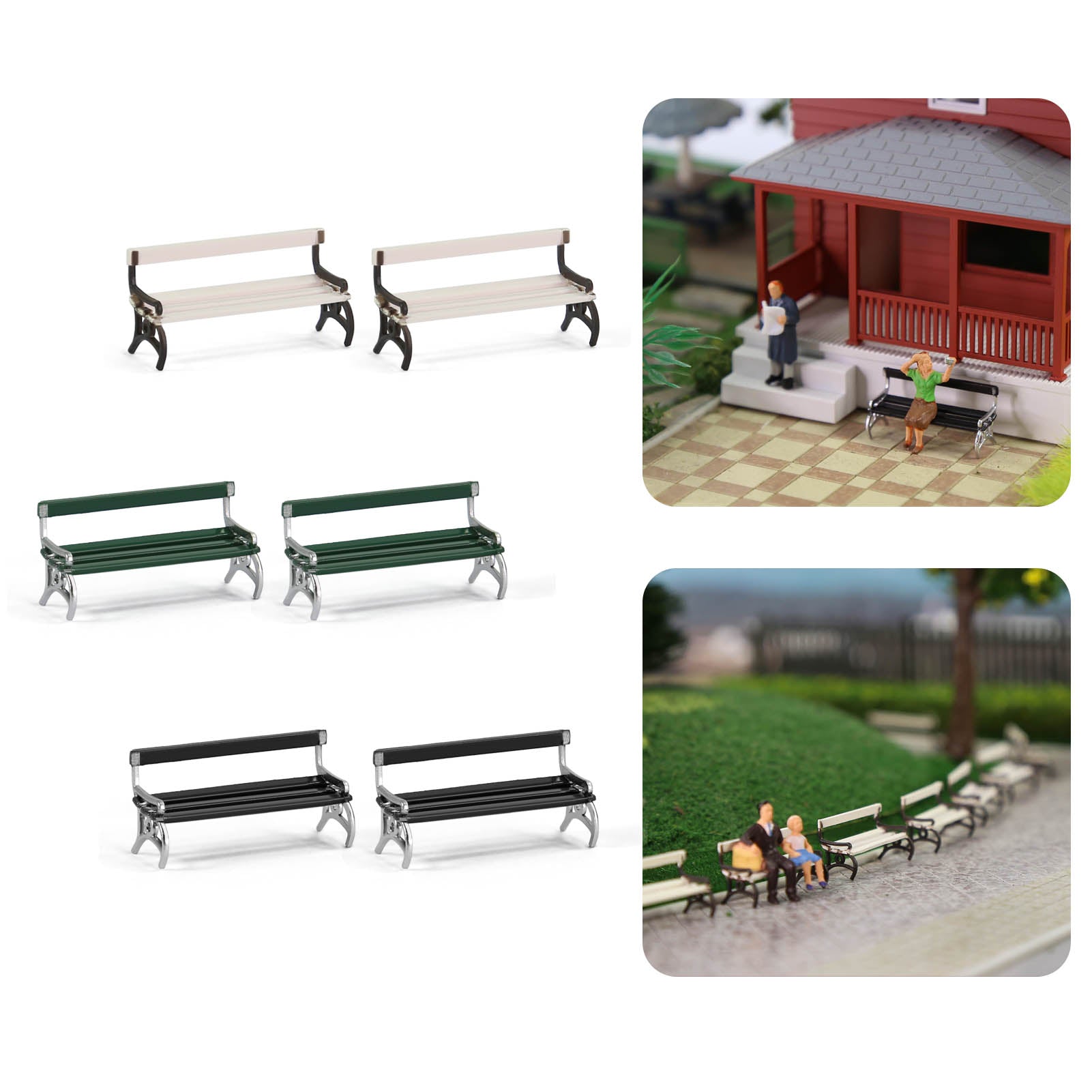 ZY37087 12pcs HO Scale 1:87 Garden Park Benches Street Platform Station Chairs