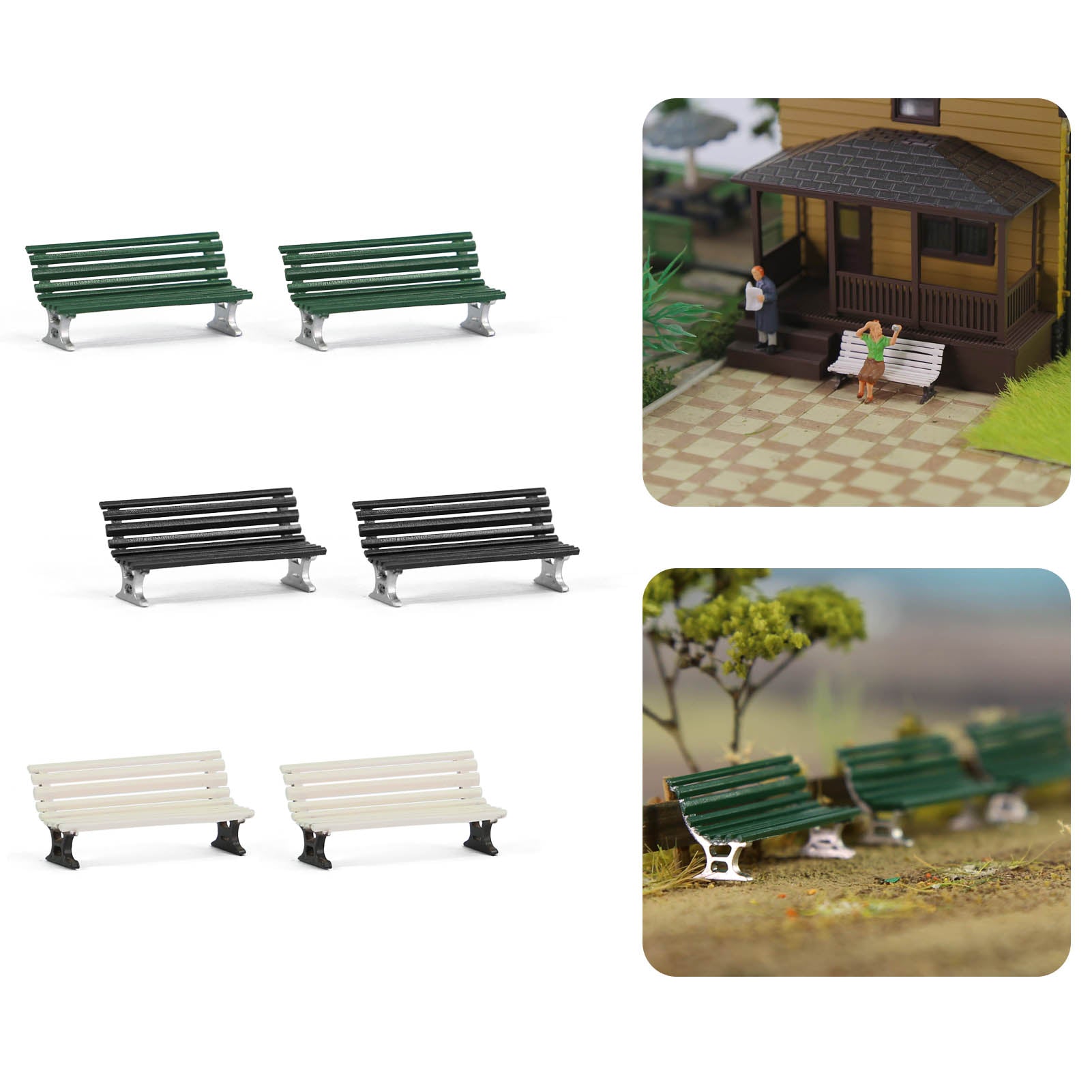 ZY38087 12pcs HO Scale 1:87 Model  Park Garden Benches Street Station Seat Chairs