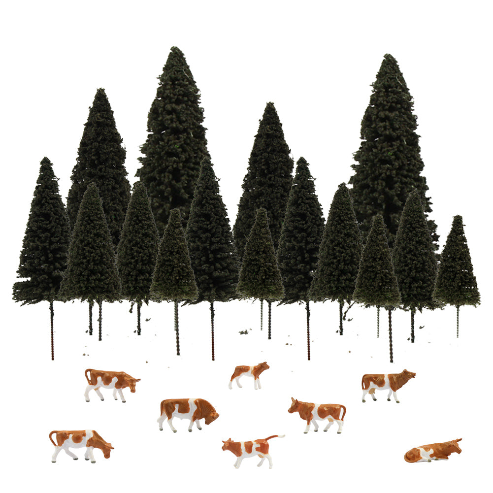 S0404 N/TT/HO/O Scale 1:87 Model Cows and Cedar Pine Trees