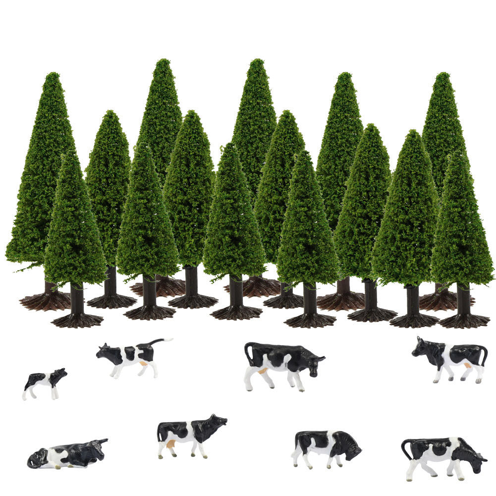S0701 HO TT N Scale Painted Cow and Cedar Pine Trees