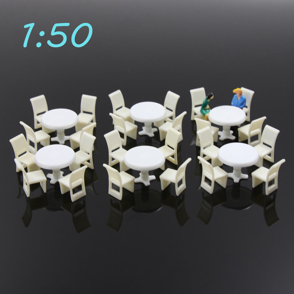 ZY01050 6 Sets O Scale 1:50 White Round Dining Table Chair
