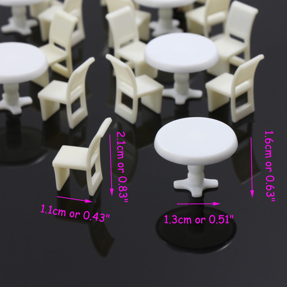 ZY01050 6 Sets O Scale 1:50 White Round Dining Table Chair