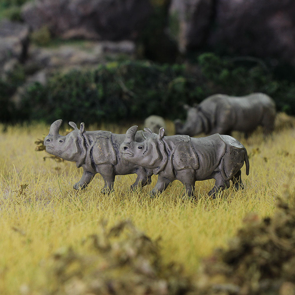 AN8711 12pcs HO Scale 1:87 Painted Rhino Wild Animals PVC