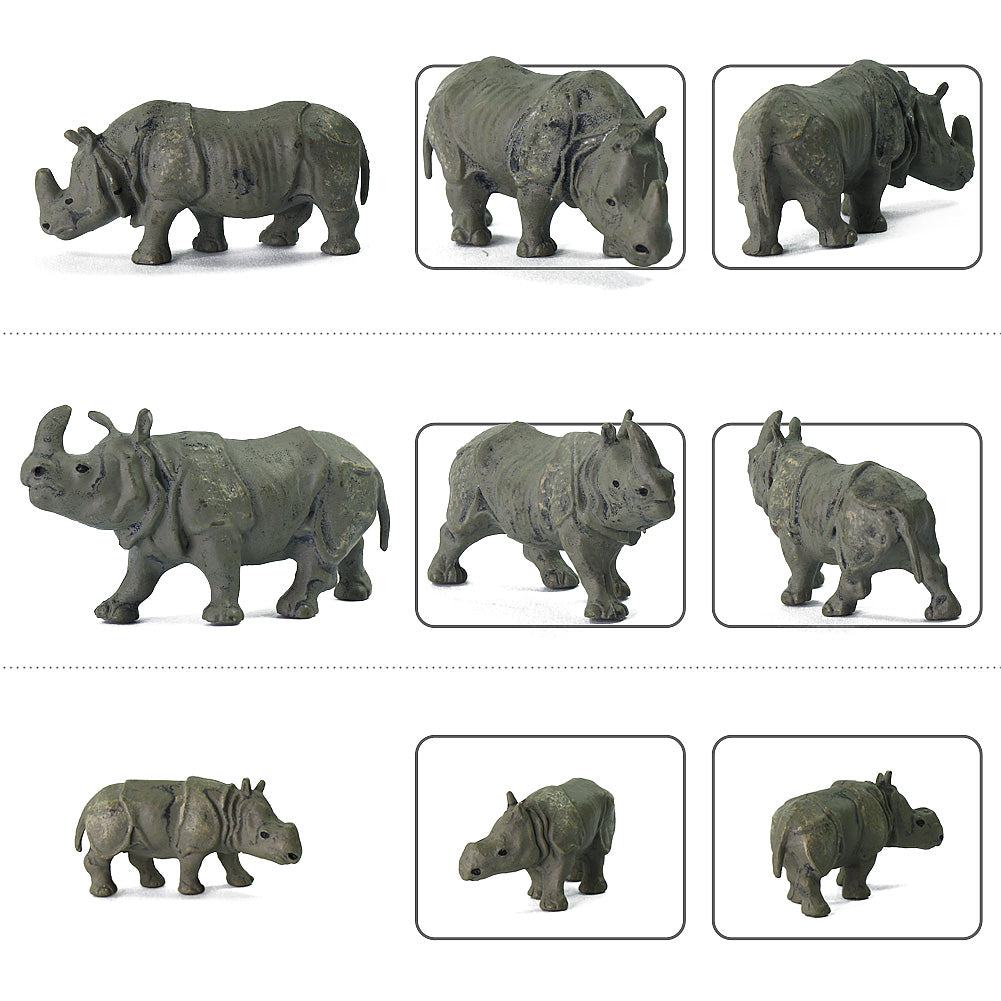 AN8711 12pcs HO Scale 1:87 Painted Rhino Wild Animals PVC