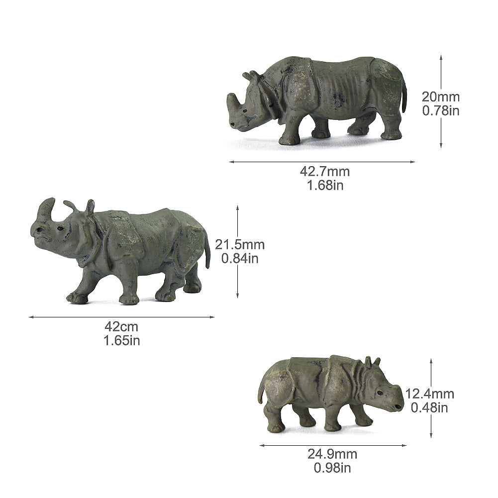 AN8711 12pcs HO Scale 1:87 Painted Rhino Wild Animals PVC