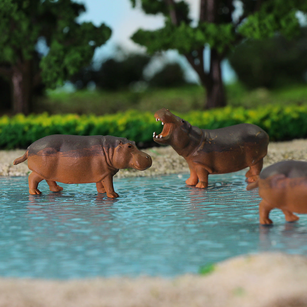AN8713 12pcs HO Scale 1:87 Hippo Painted Wild Animals PVC