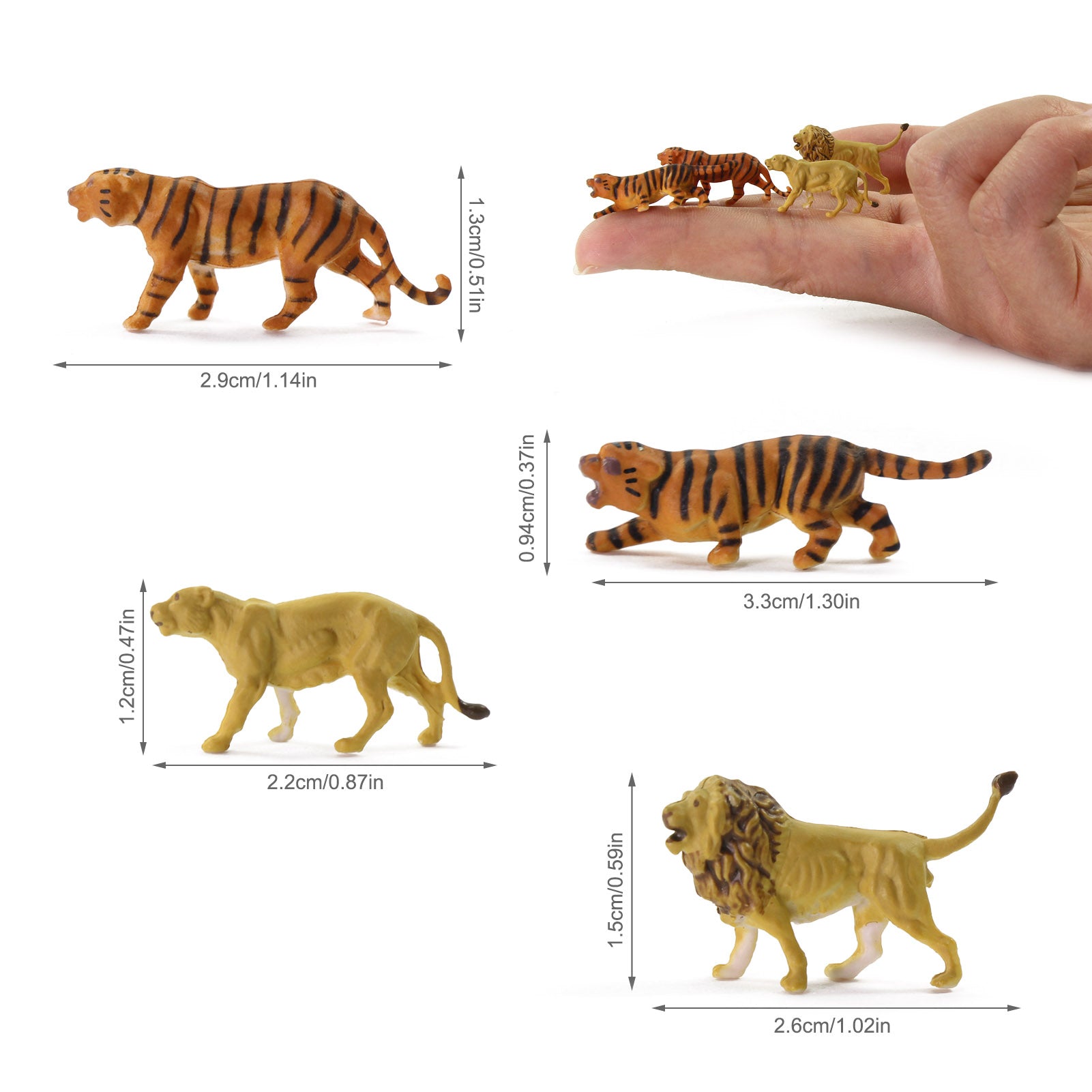 AN8715 12pcs HO Scale 1:87 Tigers Lions Wild Animal PVC