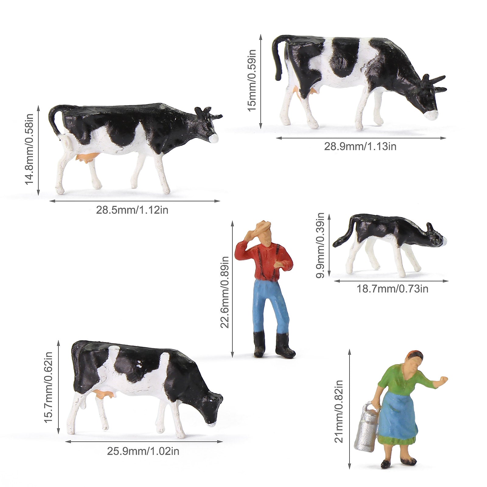 AN8720 36pcs HO Scale 1:87 Painted Herder Farm Animals Black White Cows