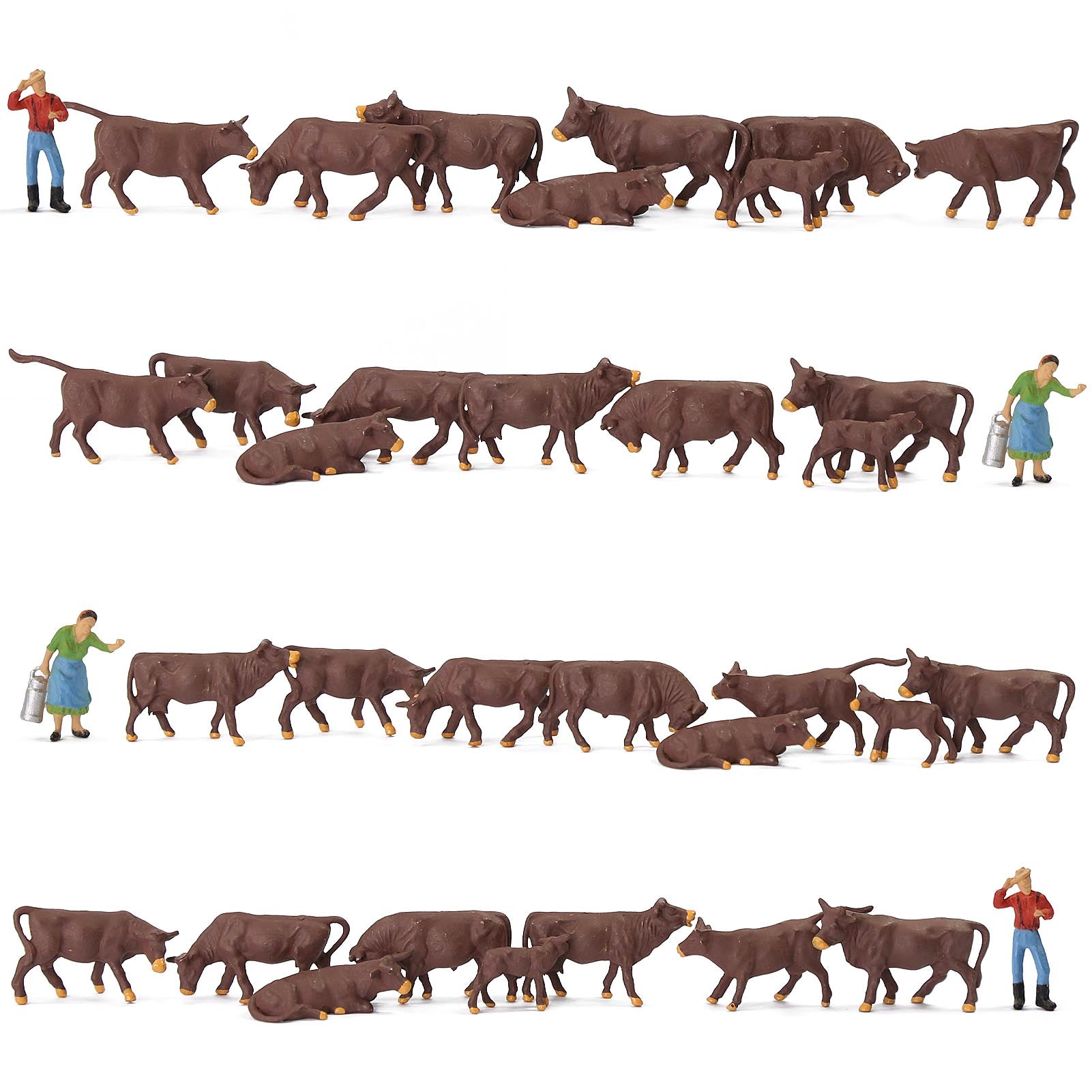 AN8721 36pcs HO Scale 1:87 Painted Brown Cows Cattle Shepherd