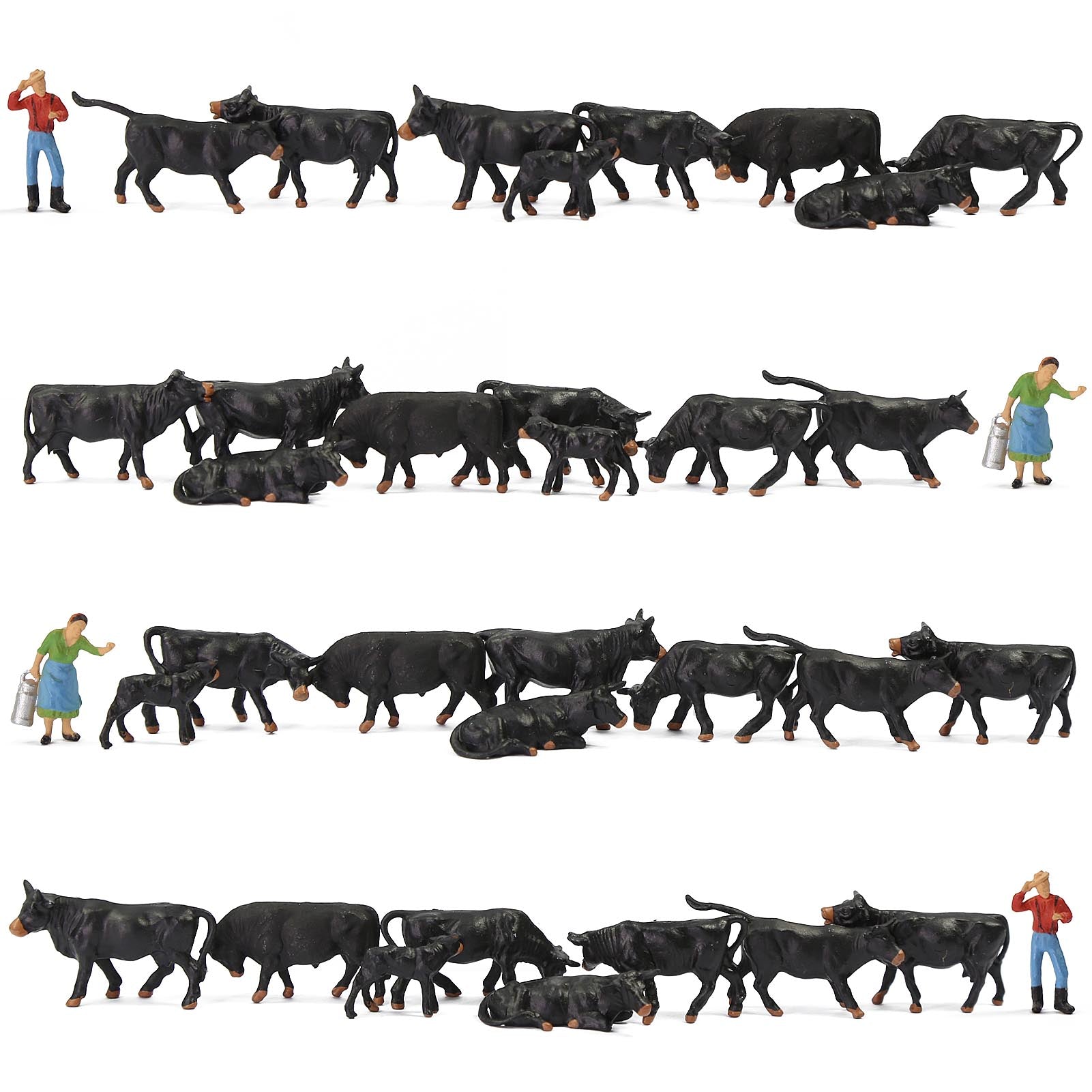 AN8722 36pcs HO Scale 1:87 Painted Black Cows Cattle Shepherd