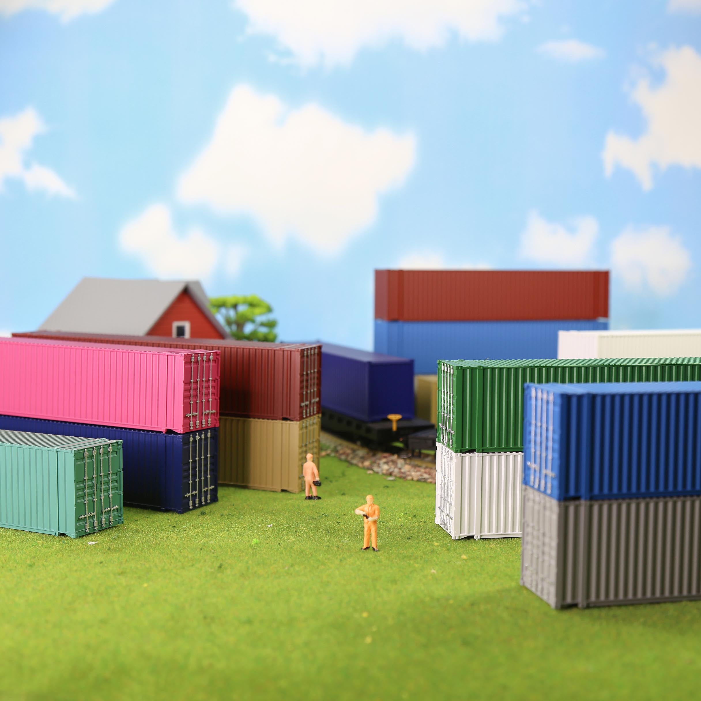 C8745 9pcs HO Scale 1:87 45ft Pure Color Shipping Containers