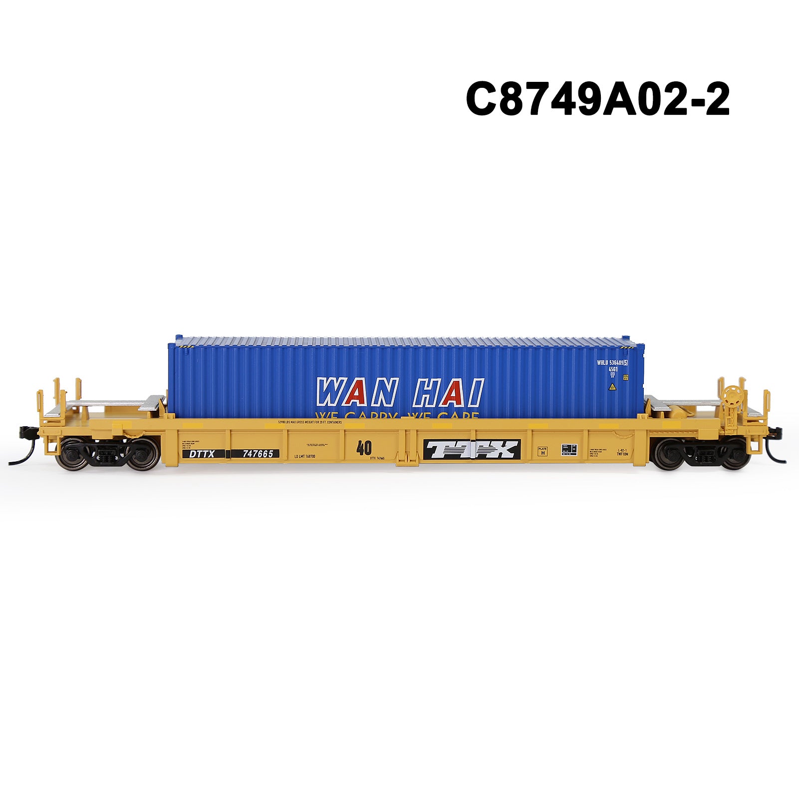 C8749M One Set HO Scale 1:87 40ft Well Car with 40ft or 20ft Container