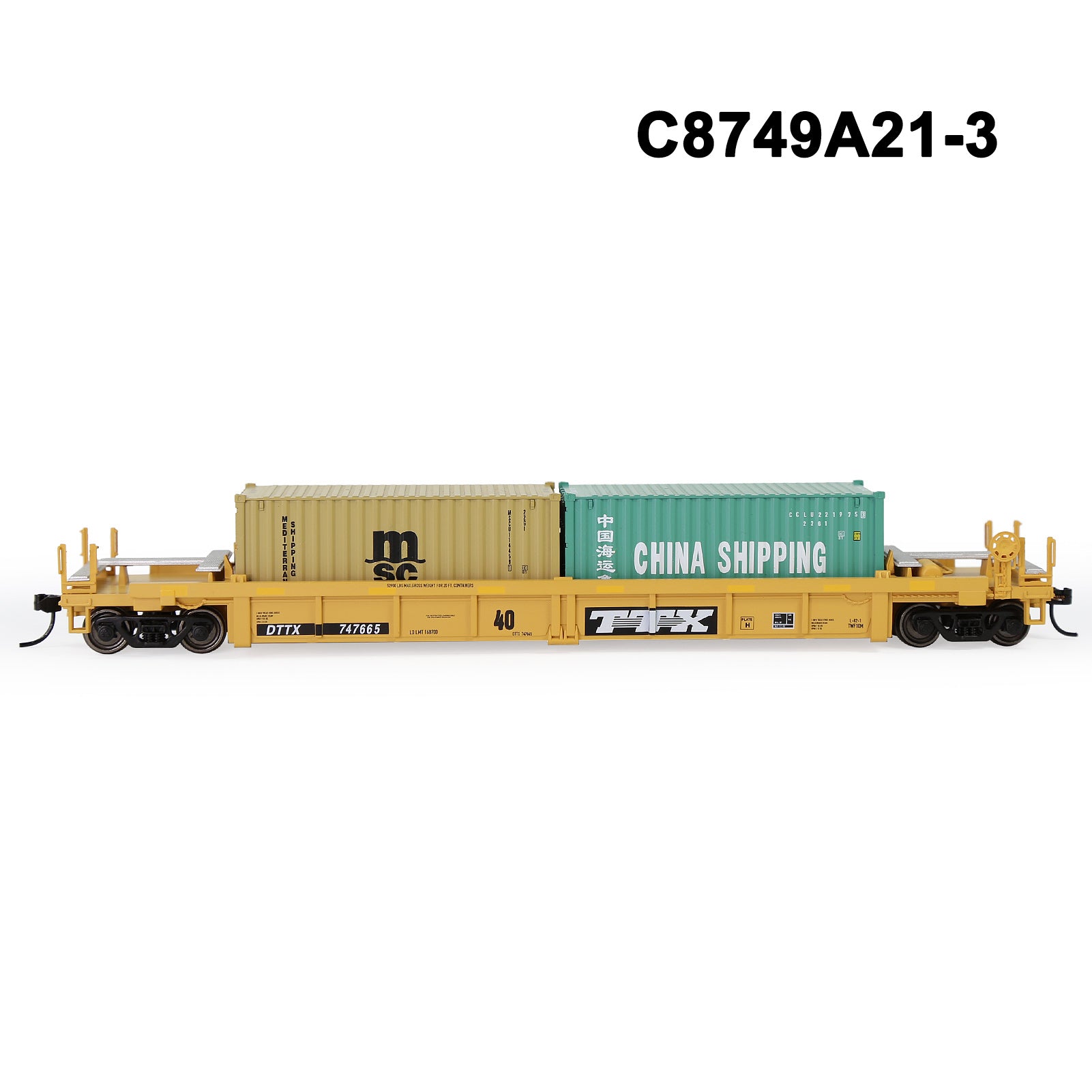 C8749M One Set HO Scale 1:87 40ft Well Car with 40ft or 20ft Container