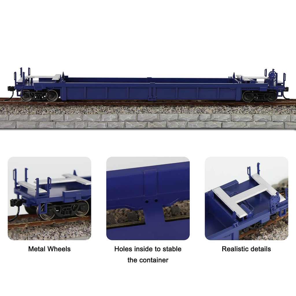 HO Scale 40' Well Car – 1:87 40ft/20ft Shipping Container Flatbed, Pre-Built
