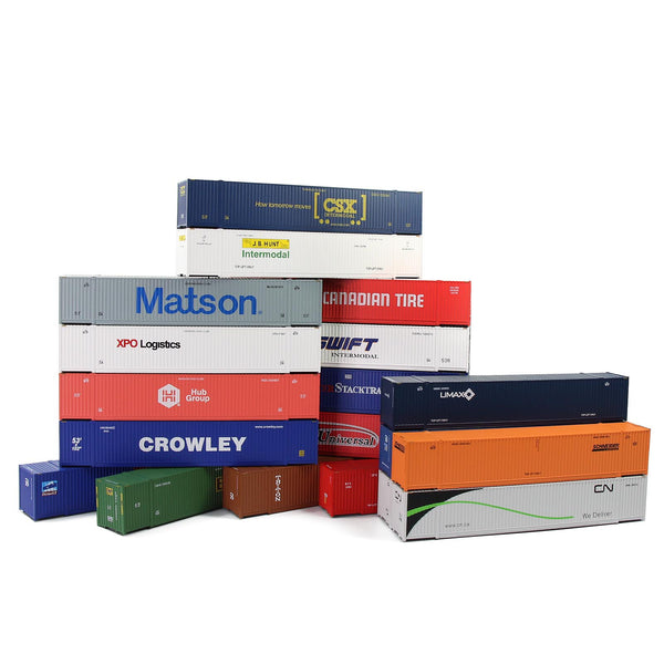 9x HO Scale 1:87 48ft Shipping Containers - Mixed Colors Pre-built Cargo Boxes