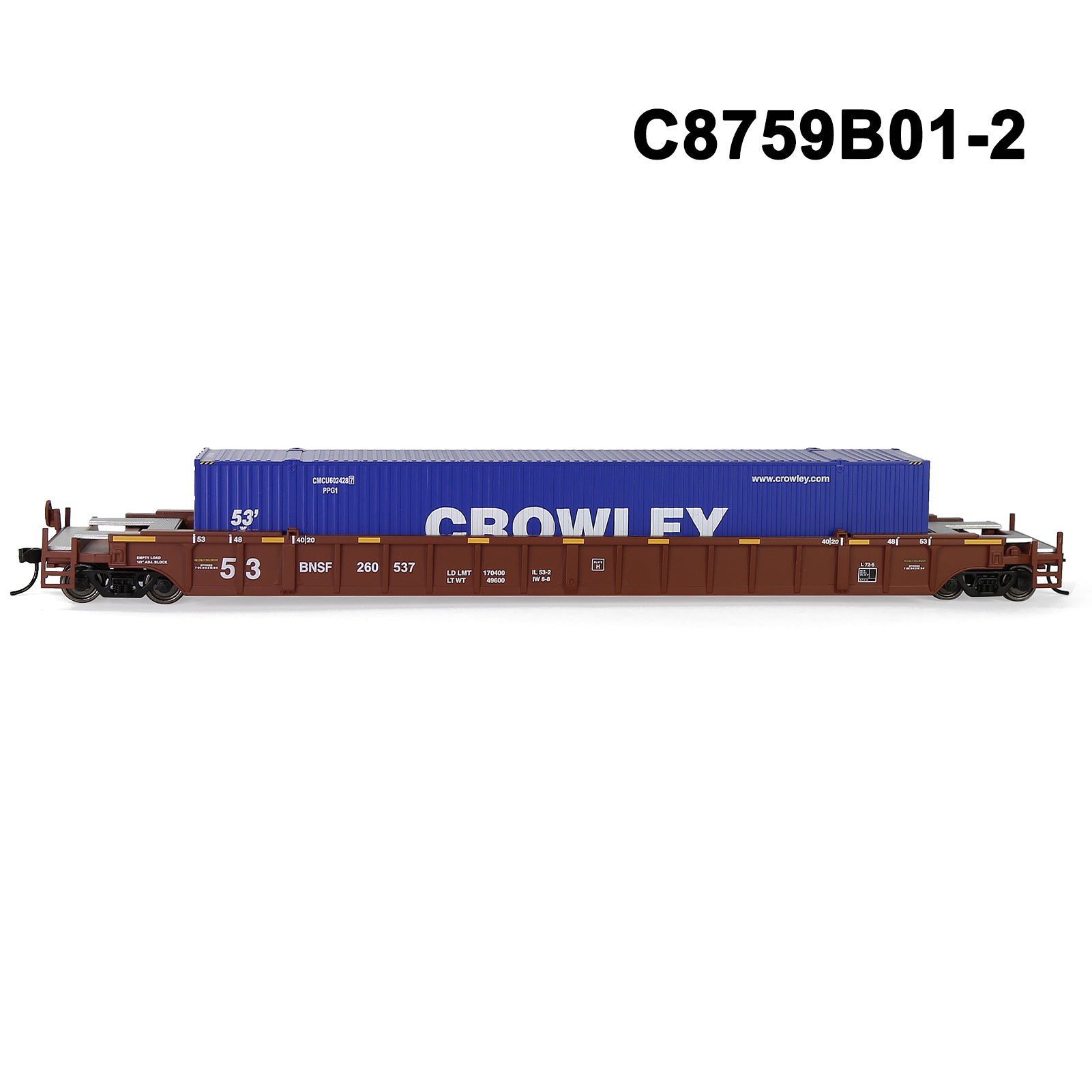 C8759M One Set HO Scale 1:87 53' Well Car Low Side Flat Car with Containers