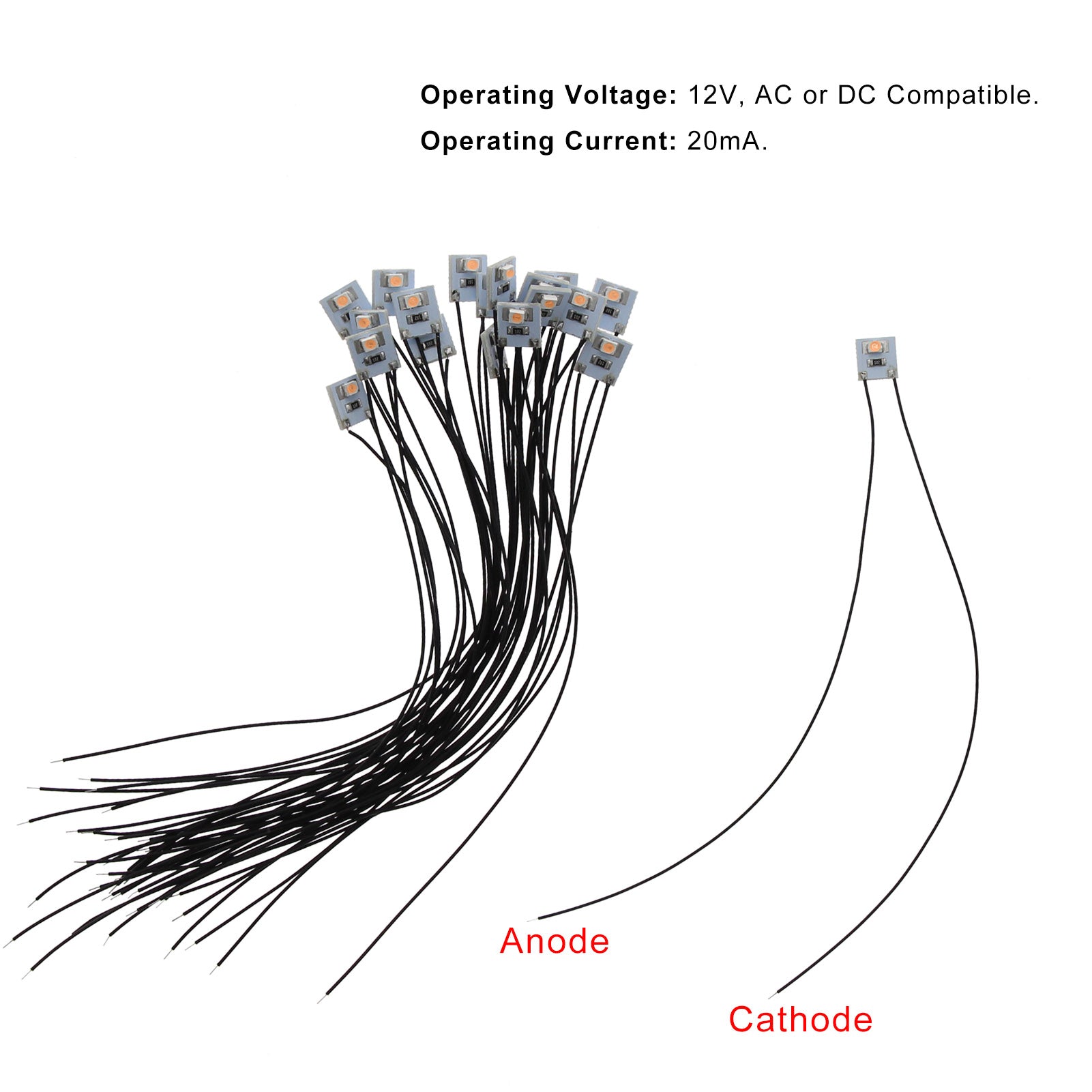 DD00 20pcs Pre Wired SMD 3528 LED 12V