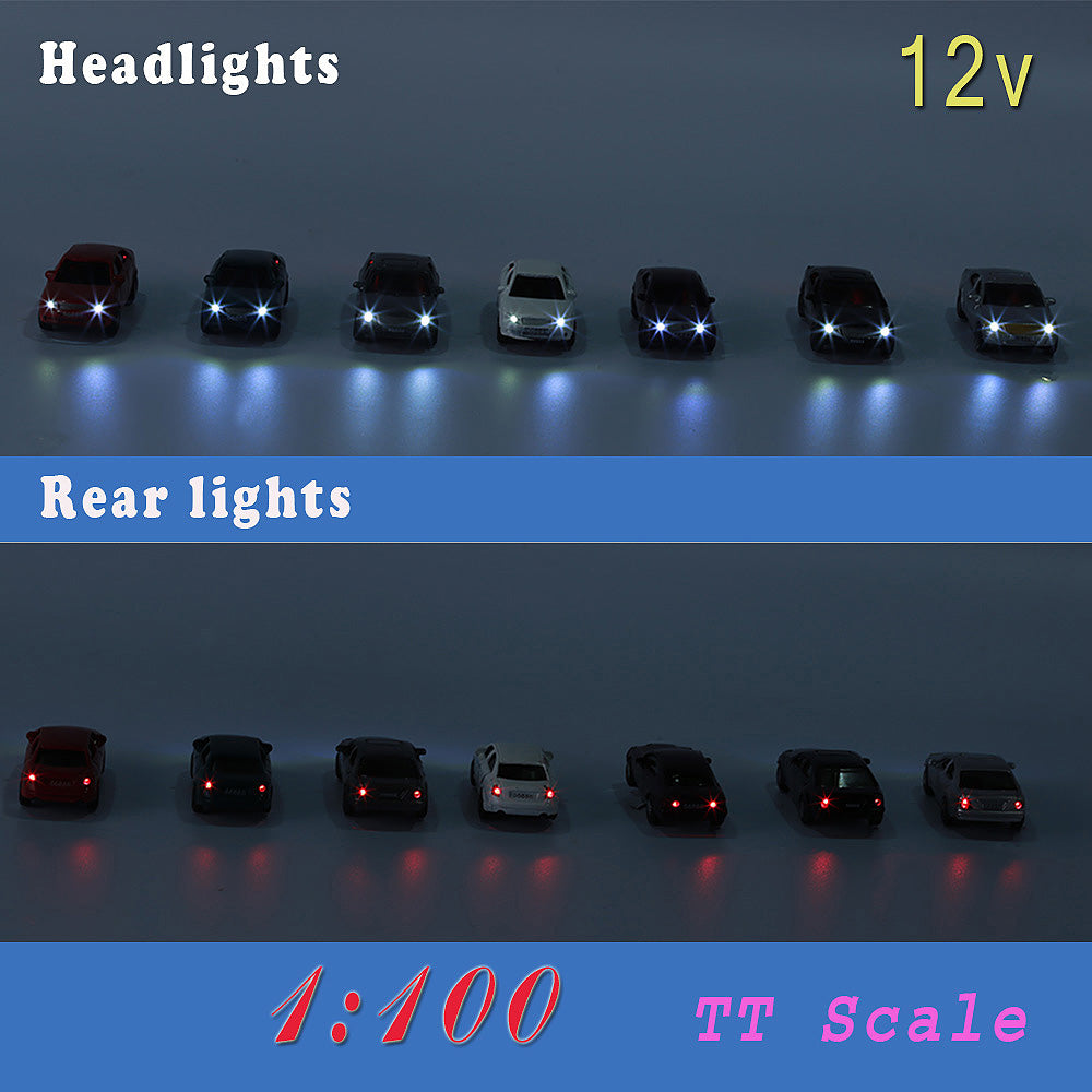 EC100 12pcs HO Scale 1:87 Head Rear Lighted Model Cars 12V
