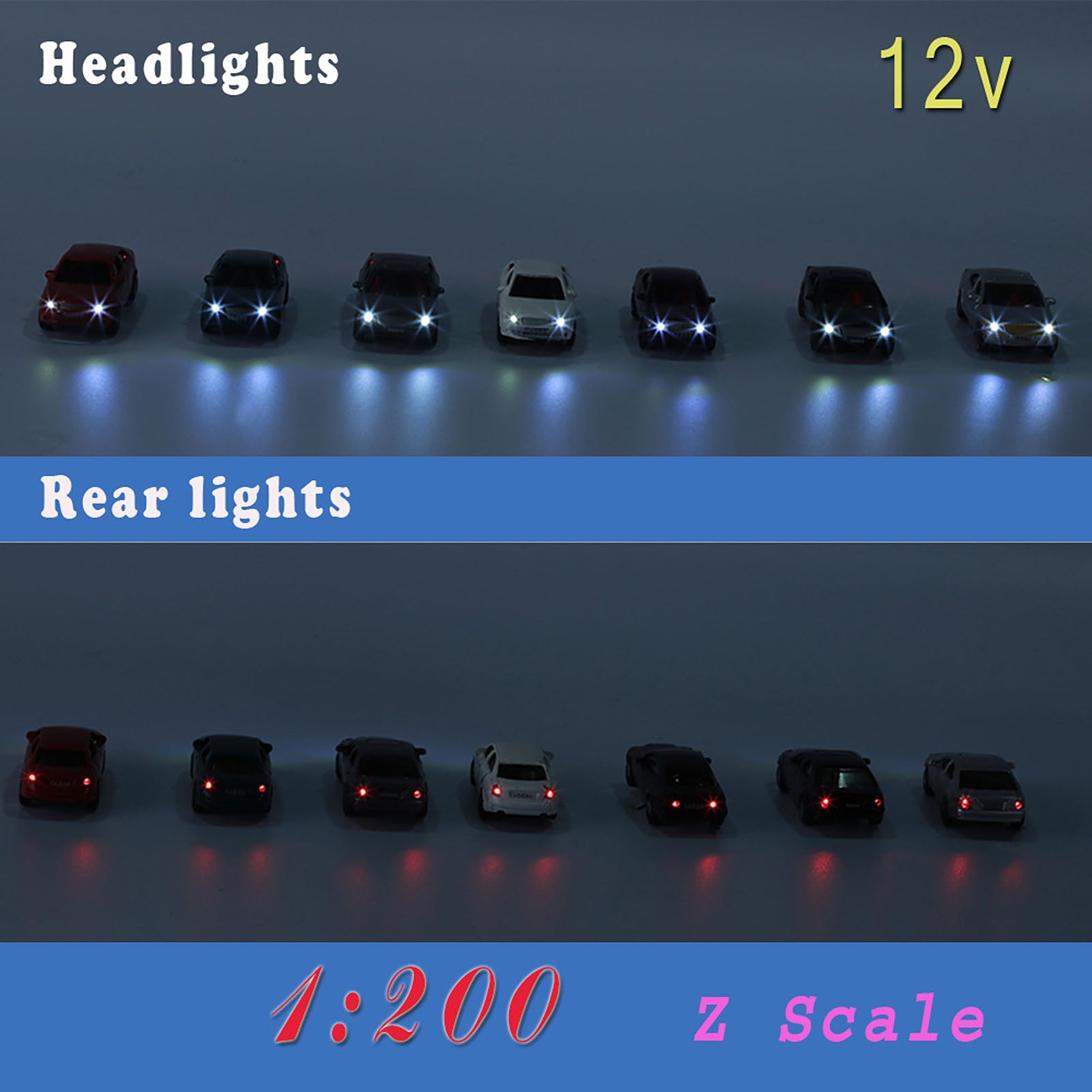 EC150 8pcs N Scale 1:160 Head Lighted Model Car 12V