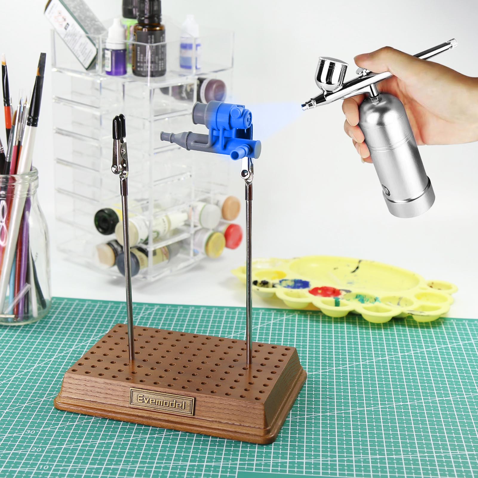 GJJC17AB Metal Alligator Clip Stick Set with Wooden Base Painting Airbrush Tools