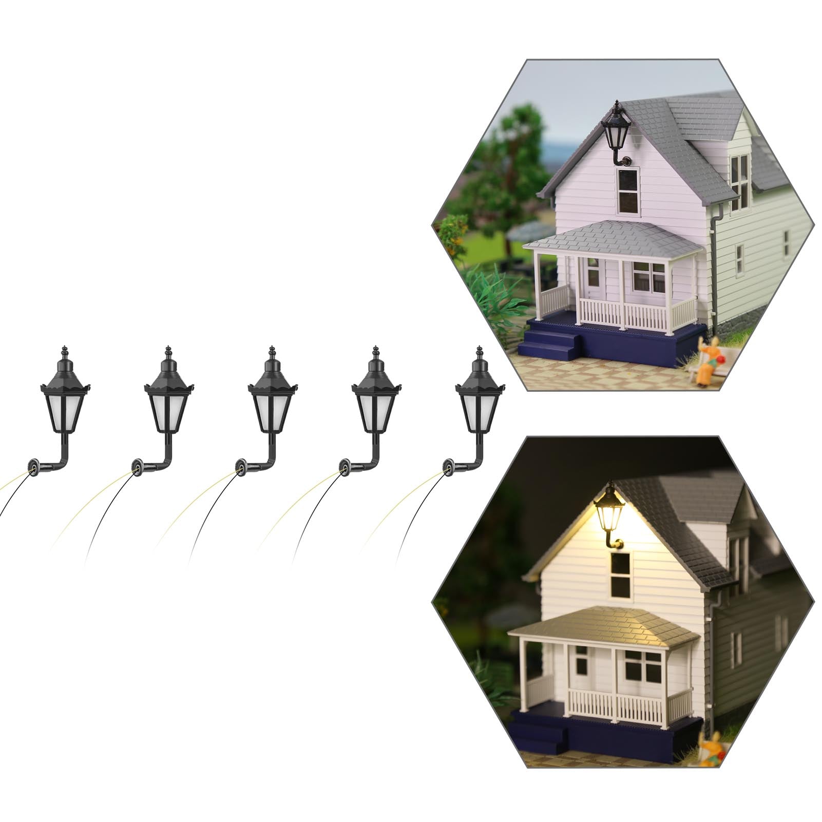 LBD04 5pcs HO Scale 1:87 Hanging Lamps Outdoor Wall Lights