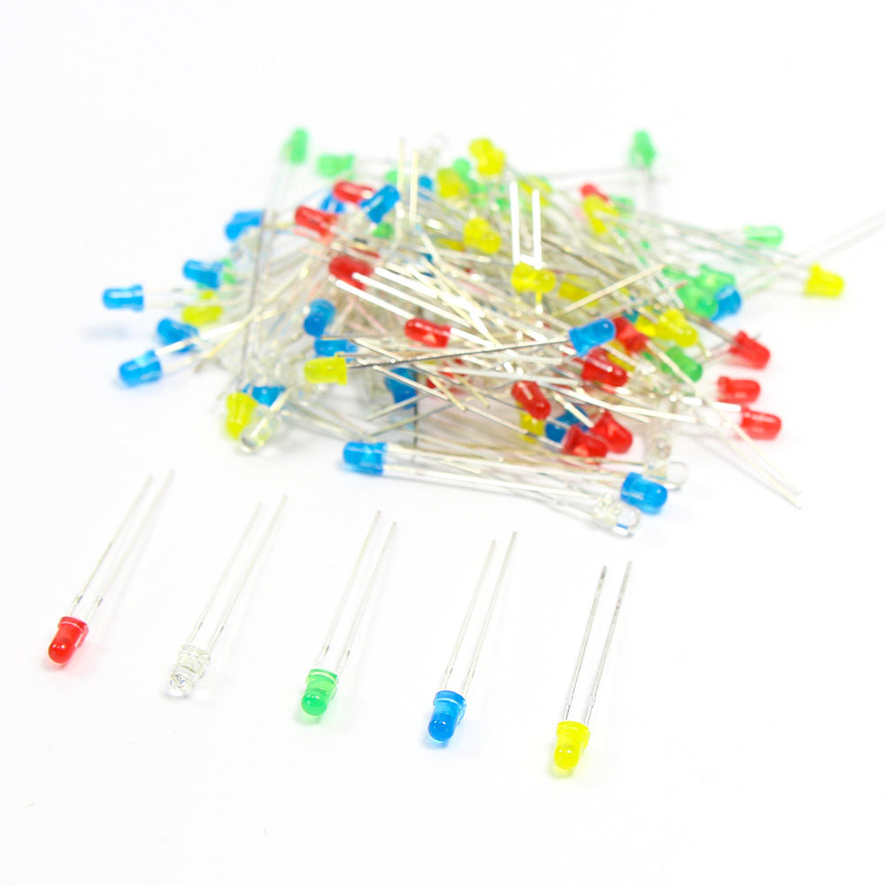 LED3 100pcs 3mm LEDs Mixed Color Red Yellow Blue Green White Free Resistors