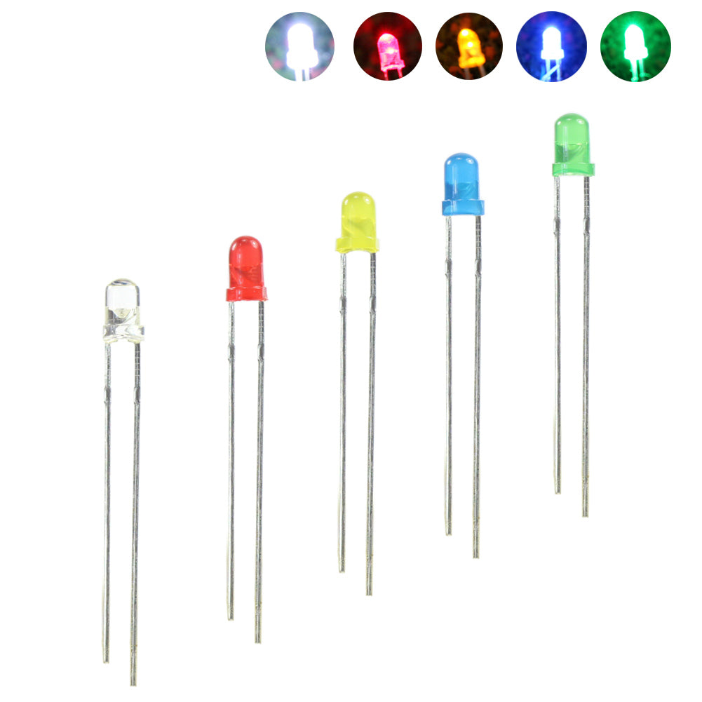 LED3 100pcs 3mm LEDs Mixed Color Red Yellow Blue Green White Free Resistors