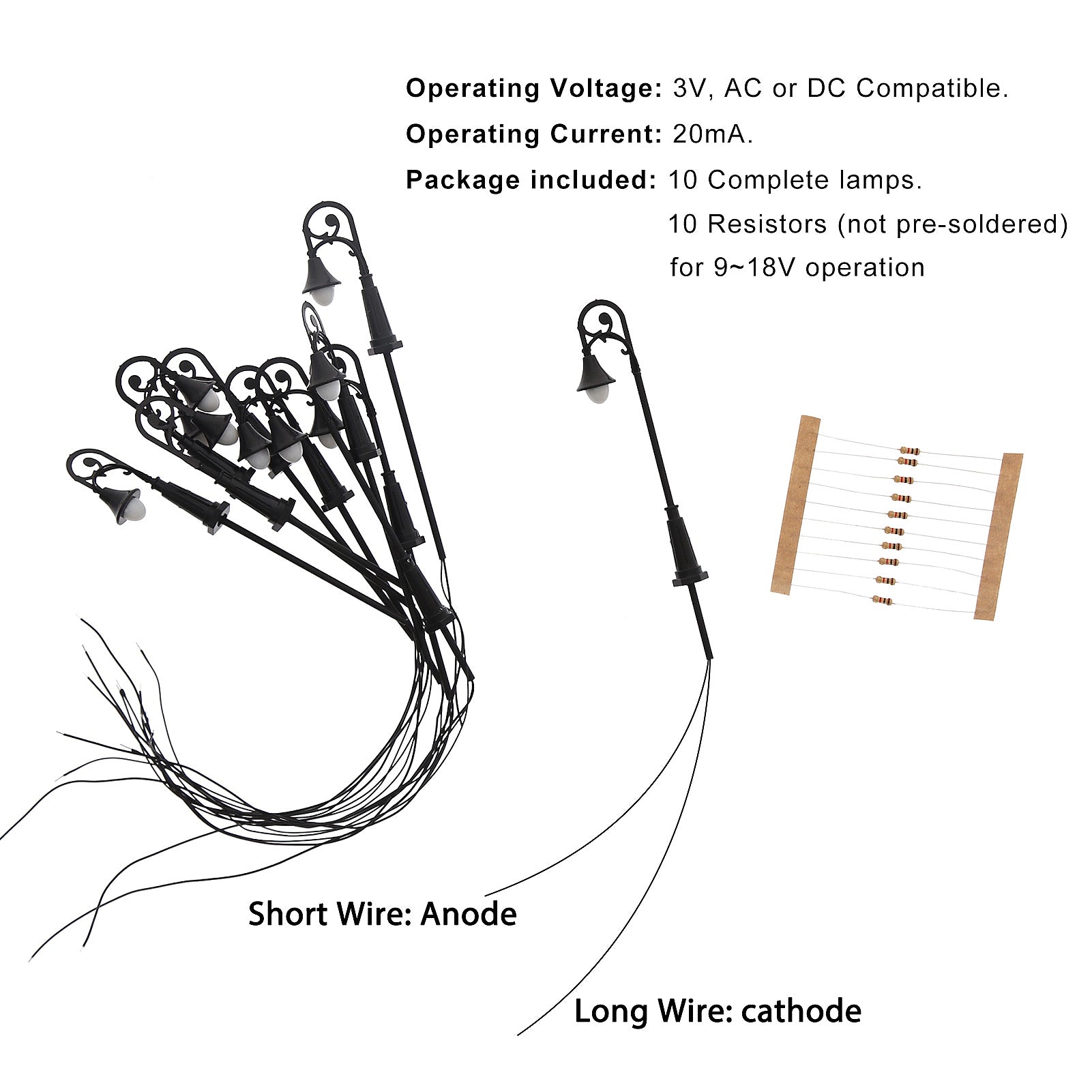 LFT07OOWM 10pcs OO/HO Scale 1:75 Vintage Lamp Street Light LED