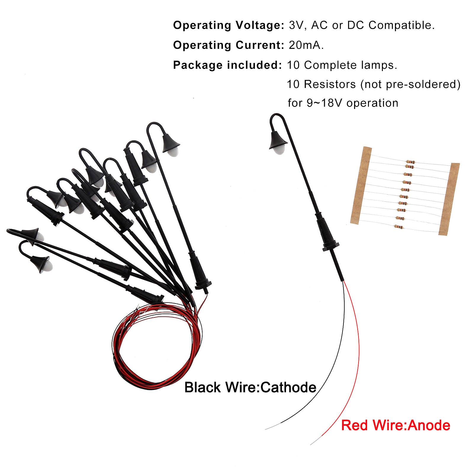 LFT13HOWM 10pcs HO/TT Scale 1:87 Lamp Street Light LED