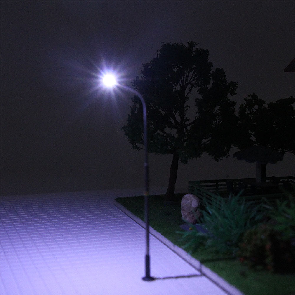 thumbnail image 2 of Evemodel HO Scale Street Lights – 10pk Single Head White Lamp Posts For Model Railway, TT Scale, Silver Metal, LQS07 2 of 2