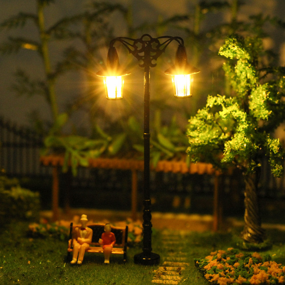 LQS76 5pcs HO N Scale Street Light Two-head LED Lamp