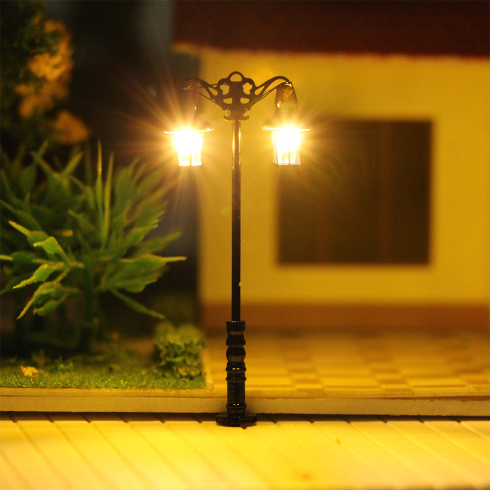 LQS76 5pcs HO N Scale Street Light Two-head LED Lamp