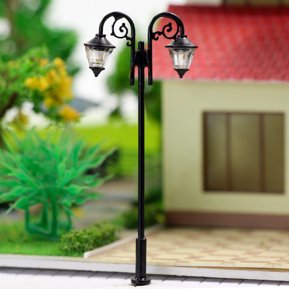 LYM61 5pcs HO Scale 1:87 Street Lgiht Lamp Two-Heads