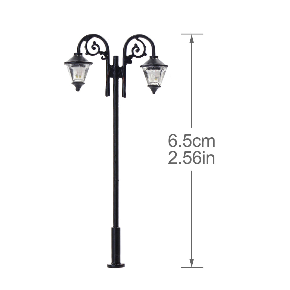 LYM61 5pcs HO Scale 1:87 Street Lgiht Lamp Two-Heads