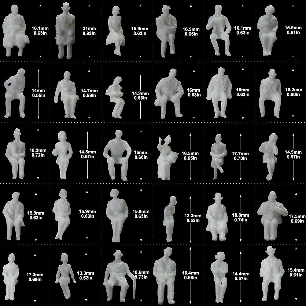 P8706B 100pcs HO Scale 1:87 Sitting Unpainted White Figure