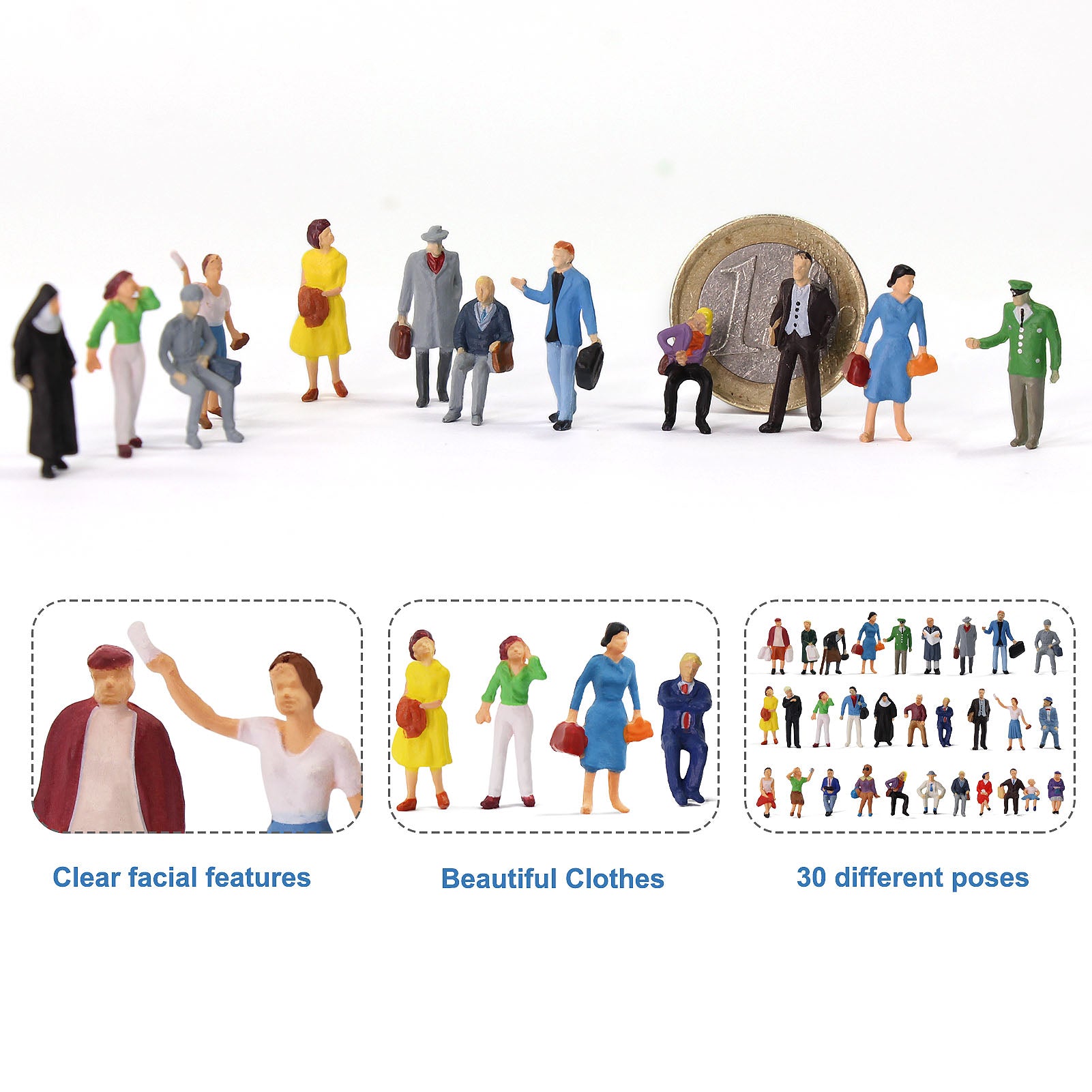 P8721 30pcs HO Scale 1:87 Painted Sitting&Standing Figures
