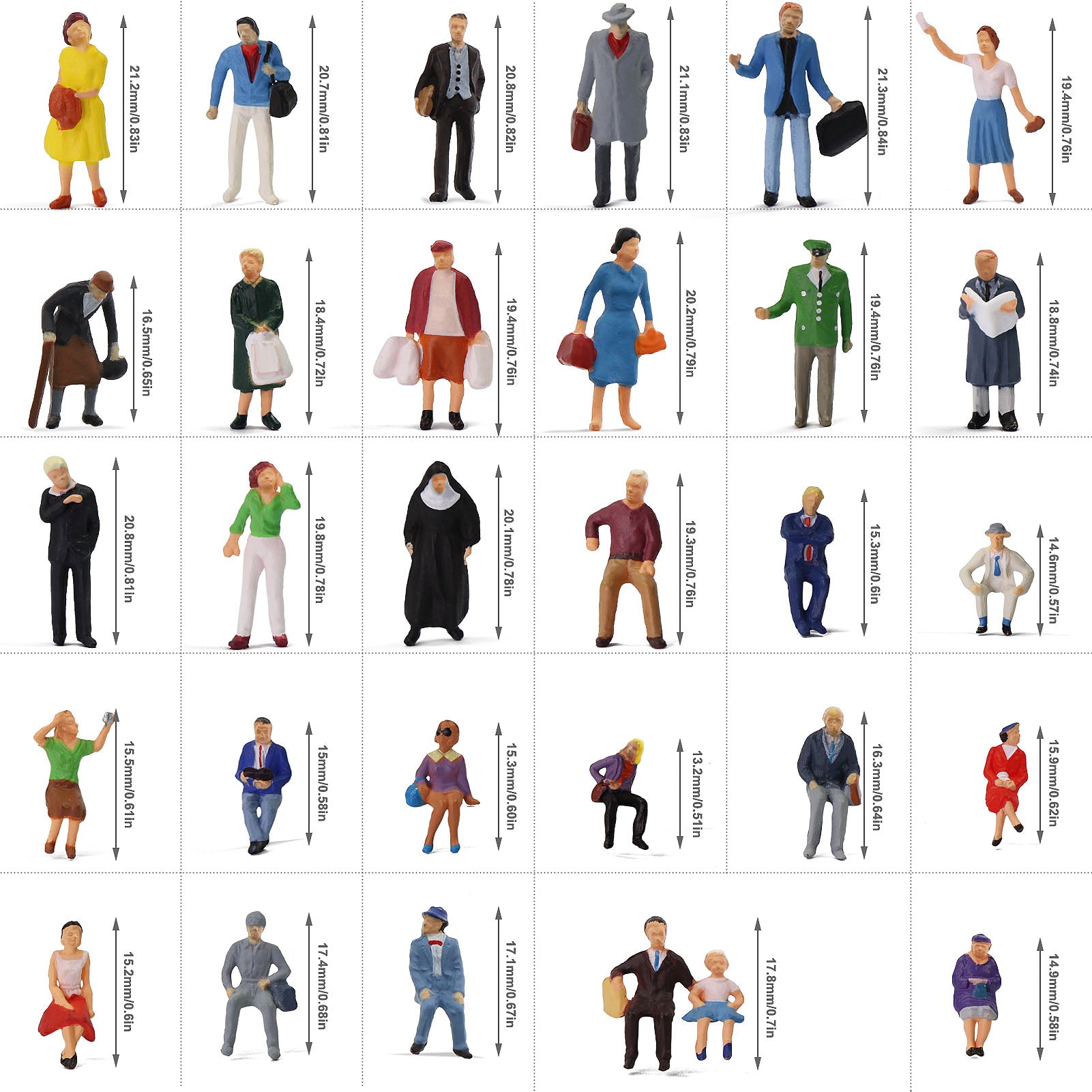 P8721 30pcs HO Scale 1:87 Painted Sitting&Standing Figures
