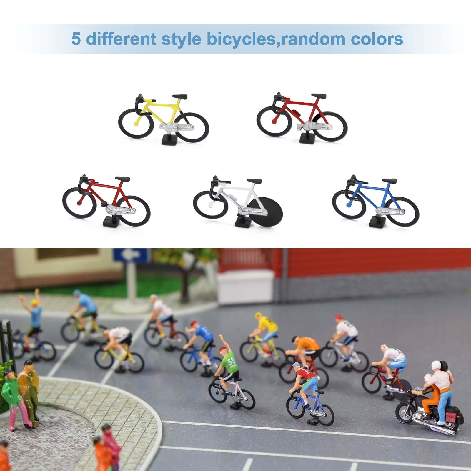 P8722 14 Sets HO Scale 1:87 Model Cyclist with Bicycle Motorcycle Bike Competition