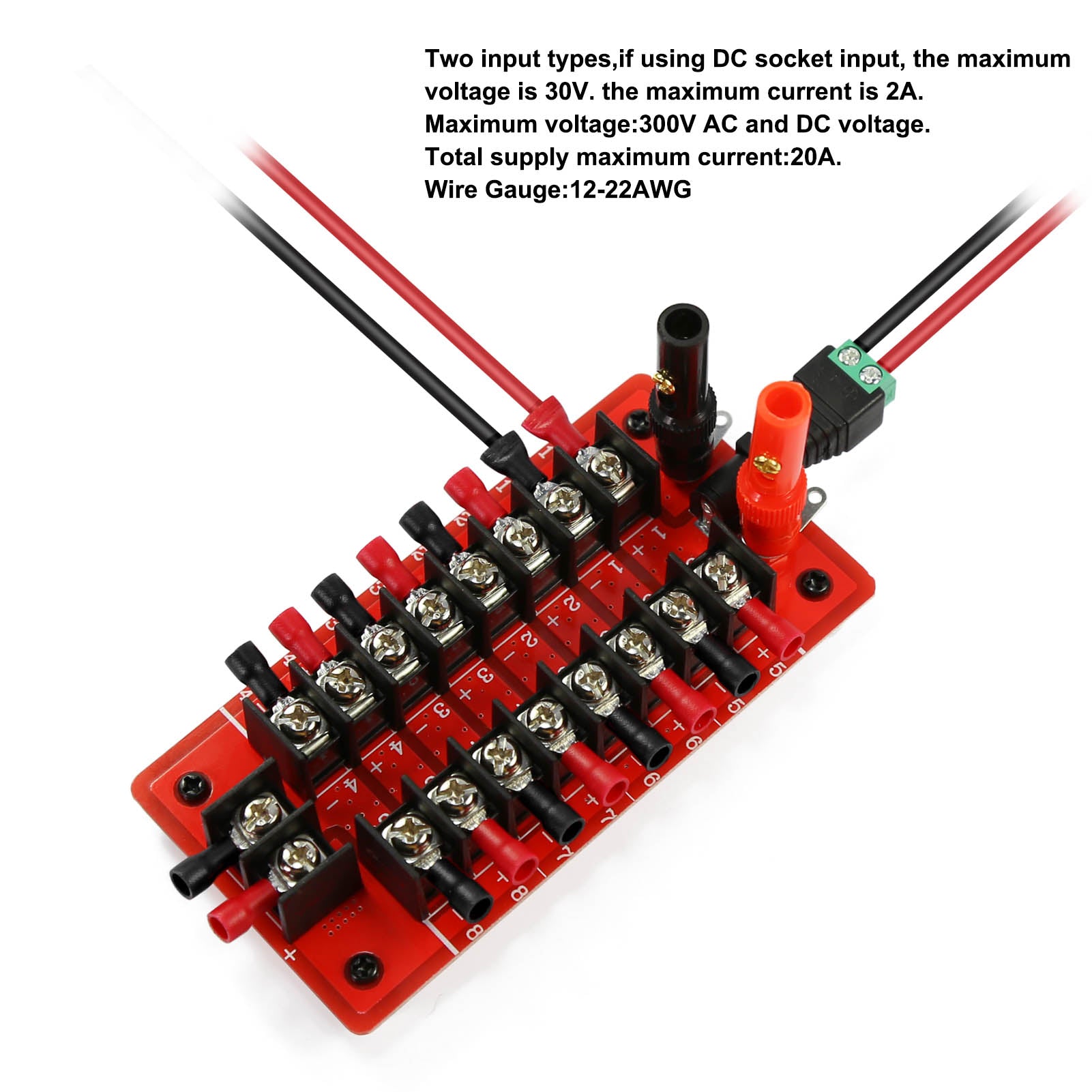 PCB016 1 Unit Distribution Module 20A Power Distributor 3 Inputs 8 Pai