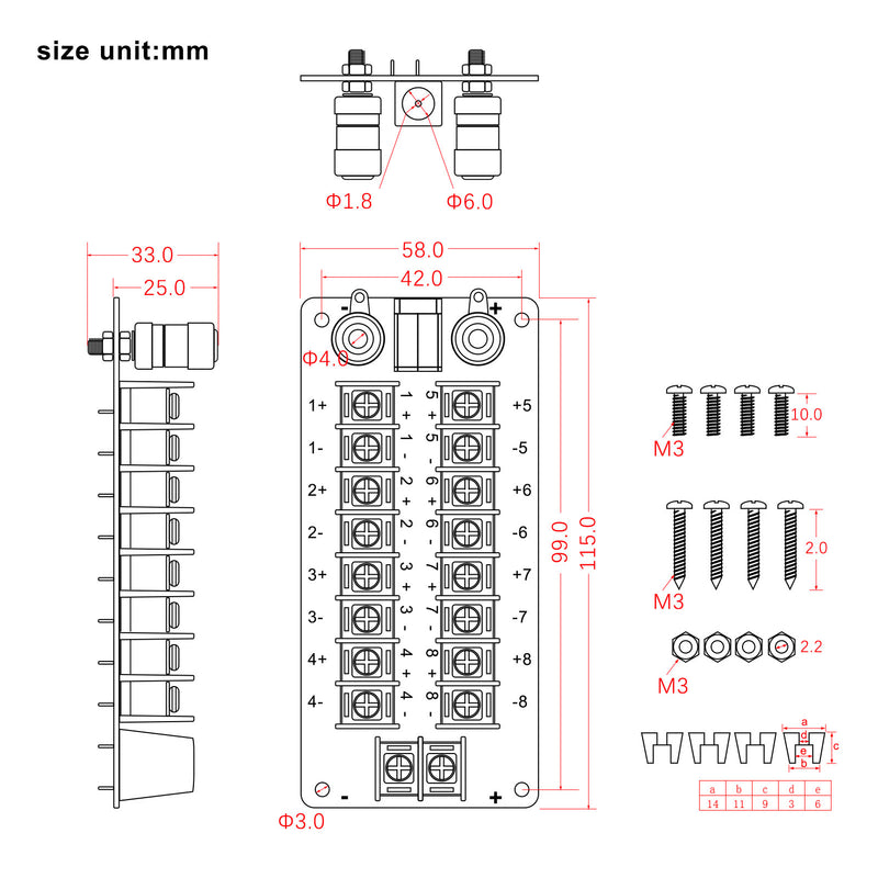 PCB016 1 Unit Distribution Module 20A Power Distributor 3 Inputs 8 Pai