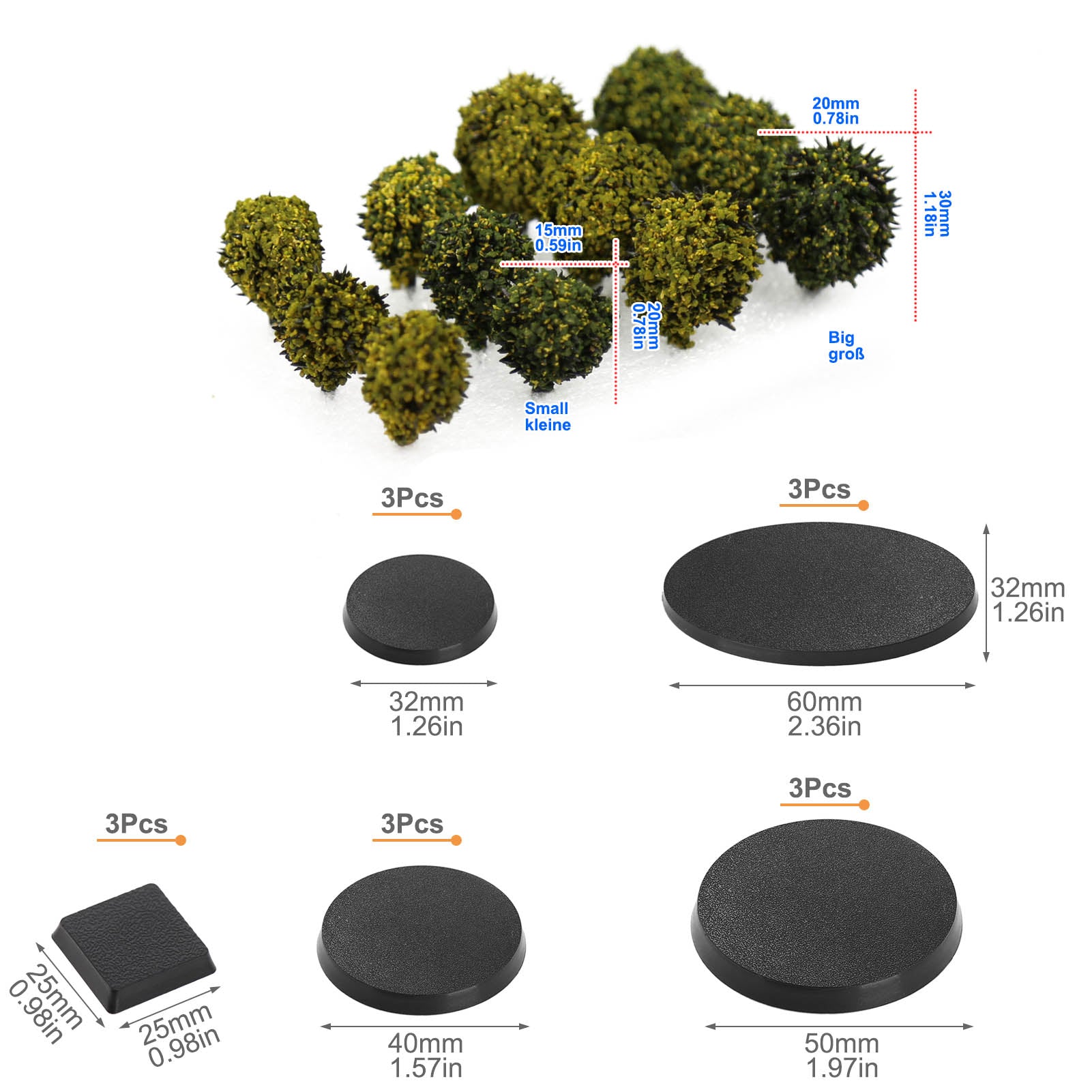 PJ01 24pcs O Scale 1:48 Shrub Vegetation Tree Brush with Bases Military Simulation