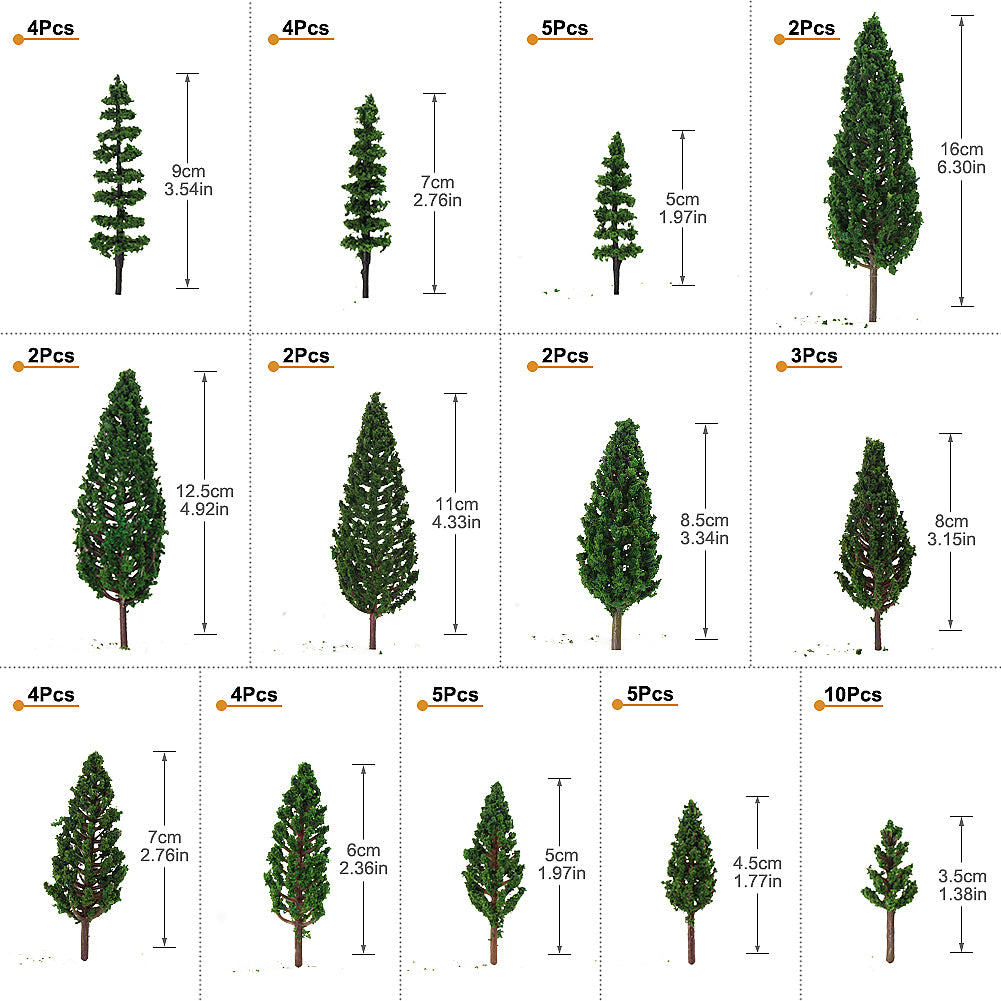 S0901 52pcs O/HO/TT/N Scale Model Pine Trees