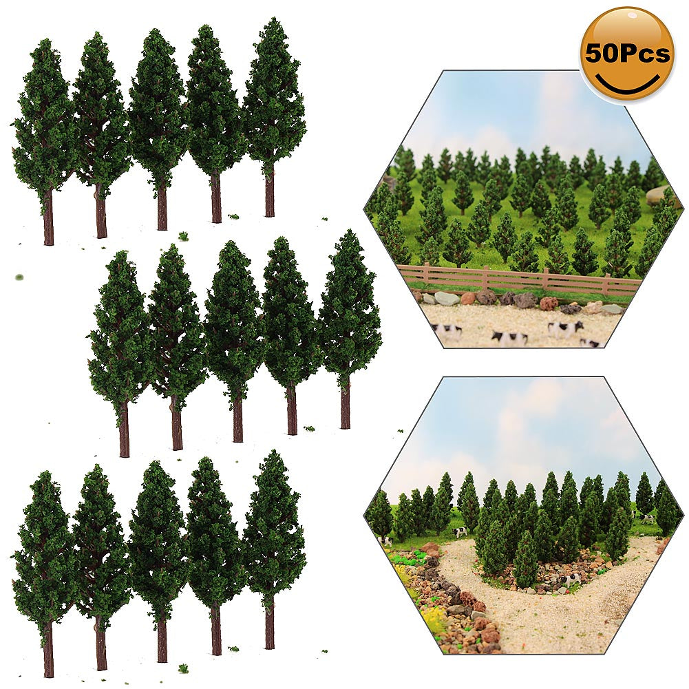 S4815 50pcs N/Z Scale 1:150 Model Pine Trees Green